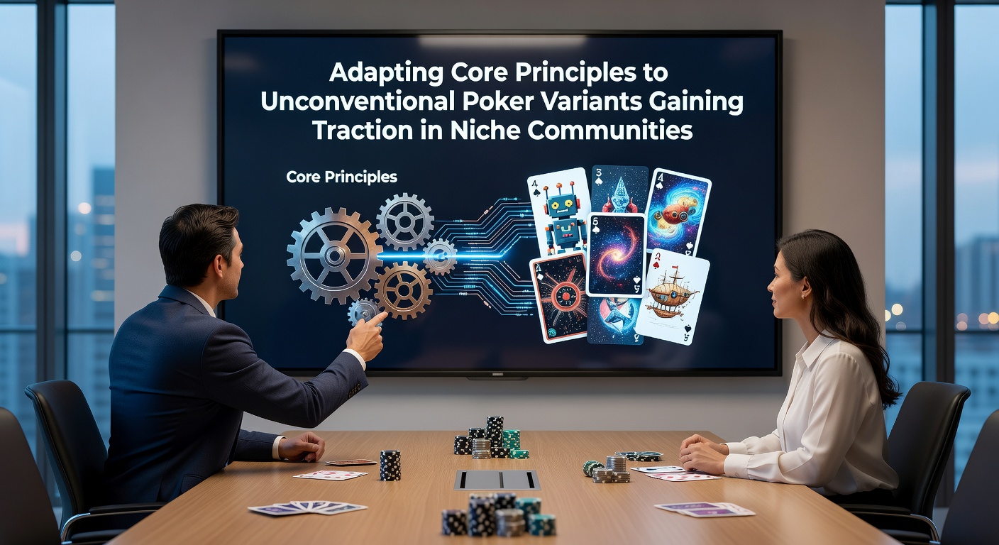 Spieler diskutieren Strategien für unkonventionelle Poker-Varianten an einem Tisch in einer Nischen-Community